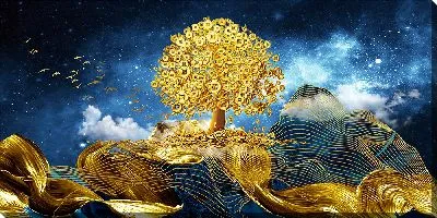 Постер Золотое дерево и линии №2