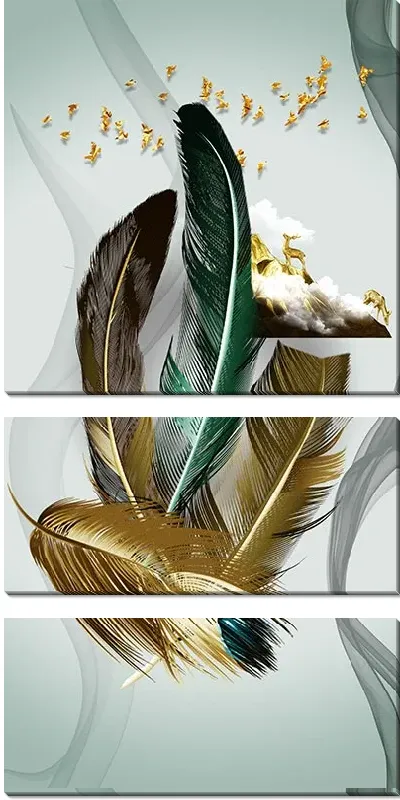 Модульная картина Перья и золотые птицы