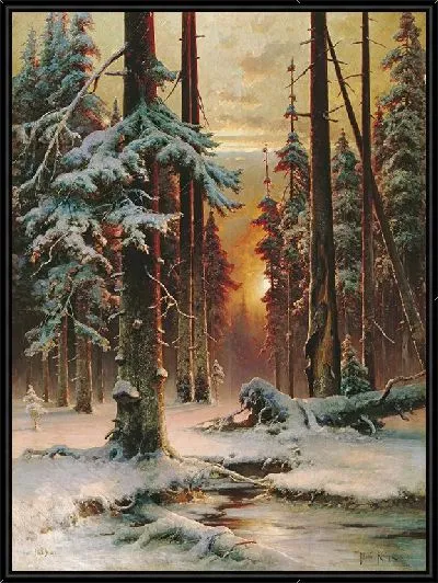 Картина Зимний закат в еловом лесу