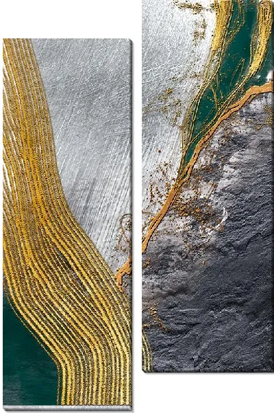 Модульная картина Серая текстура золотых линий