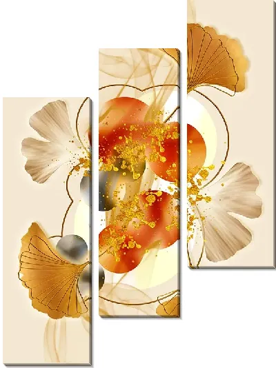 Модульная картина Золотые цветы на бежевом фоне