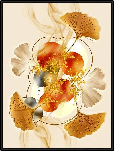 Картина Золотые цветы на бежевом фоне