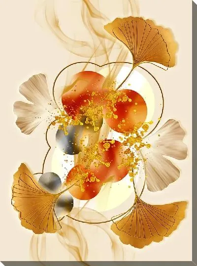 Постер Золотые цветы на бежевом фоне