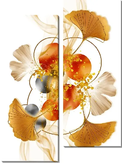 Модульная картина Золотые цветы на белом фоне