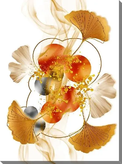 Постер Золотые цветы на белом фоне