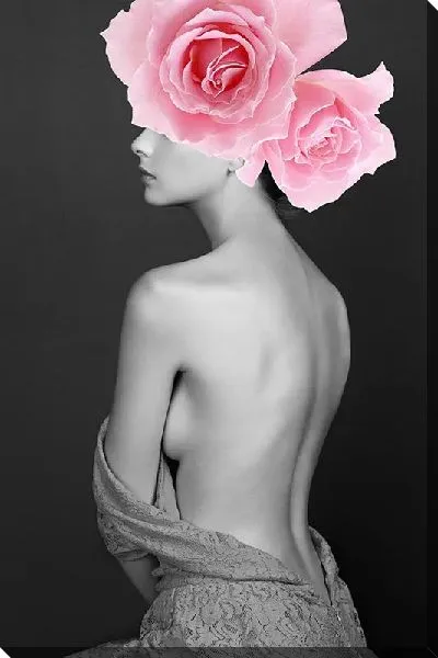 Постер Девушка с розовыми розами