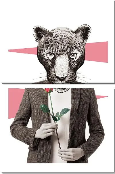Модульная картина Леопард в одежде с розой
