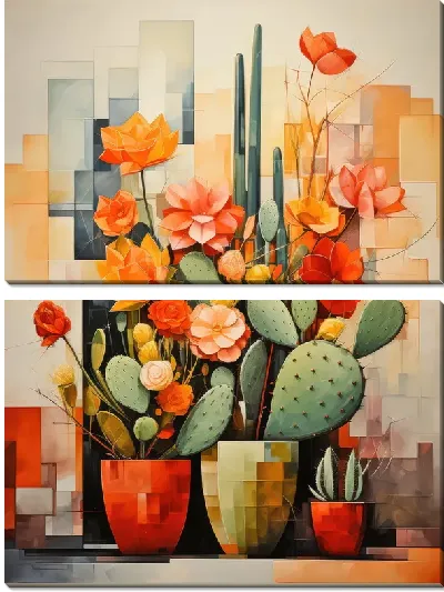 Модульная картина Кактусы в стиле кубизма №4