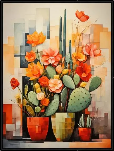 Картина Кактусы в стиле кубизма №4