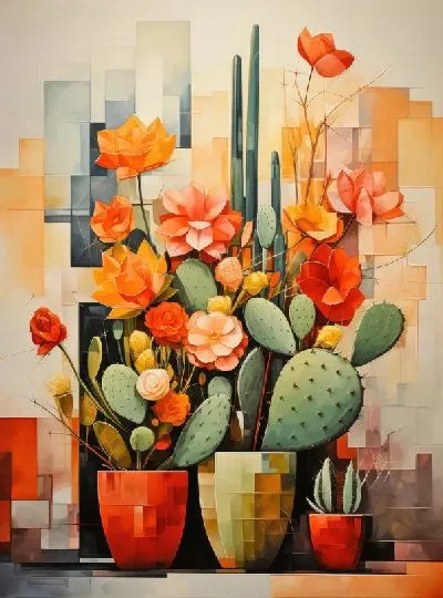 Плакат Кактусы в стиле кубизма №4