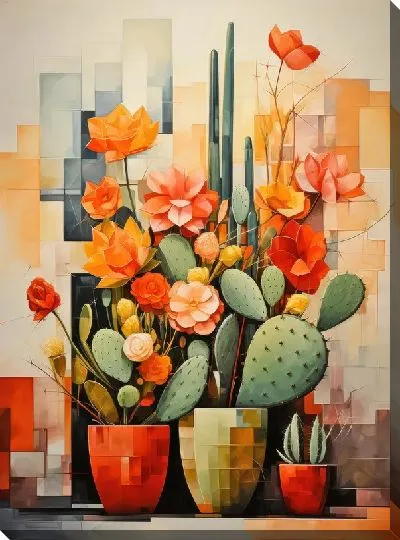 Постер Кактусы в стиле кубизма №4