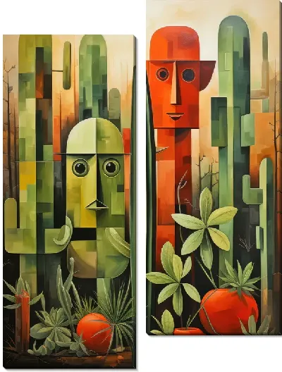 Модульная картина Кактусы в стиле кубизма №7