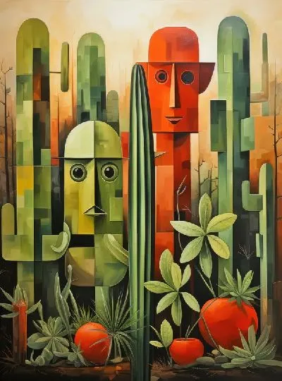 Плакат Кактусы в стиле кубизма №7