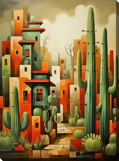 Картина маслом Кактусы в стиле кубизма №8