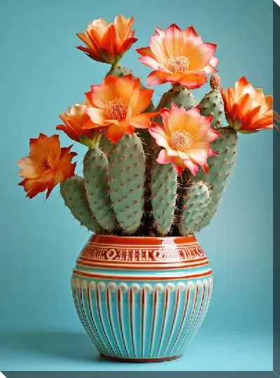 Картина маслом Цветущий кактус в горшке