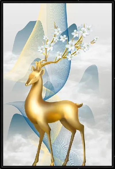 Картина Золотой олень с цветущими рогами