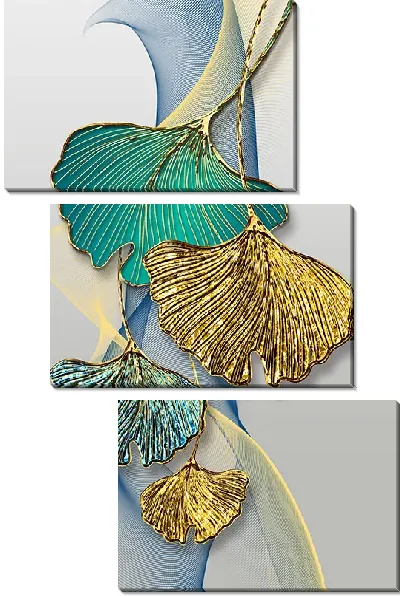 Модульная картина Листья в золотой оправе