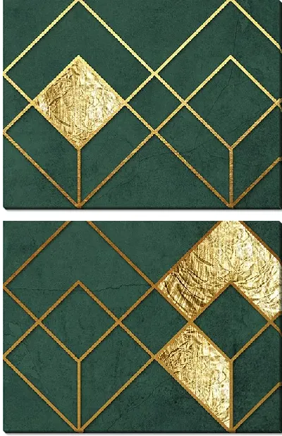 Модульная картина Золотые ромбы и линии