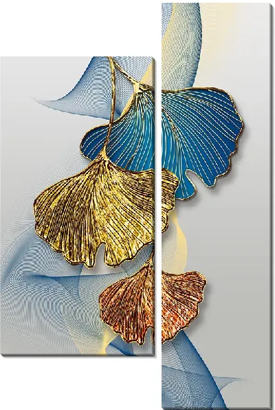 Модульная картина Листья в золотой оправе №2