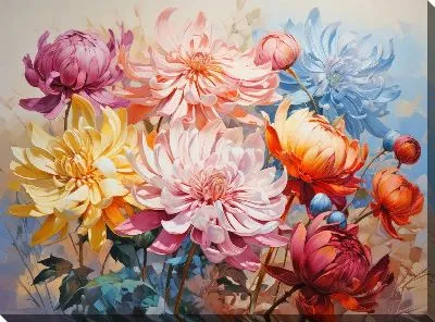 Картина маслом Хризантемы №80