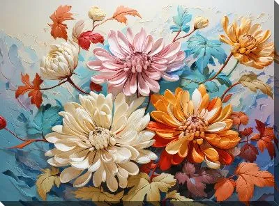 Картина маслом Хризантемы №83