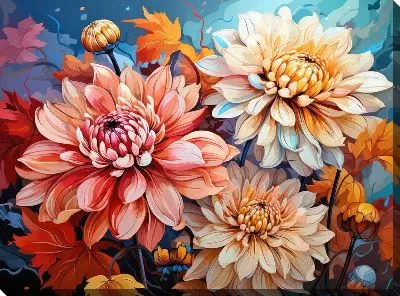 Картина маслом Хризантемы №85
