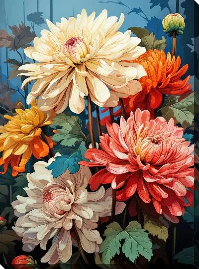 Картина маслом Хризантемы №86