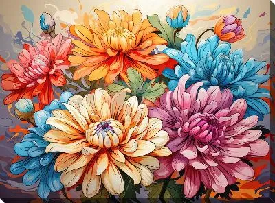 Картина маслом Хризантемы №87