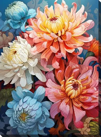 Картина маслом Хризантемы №90