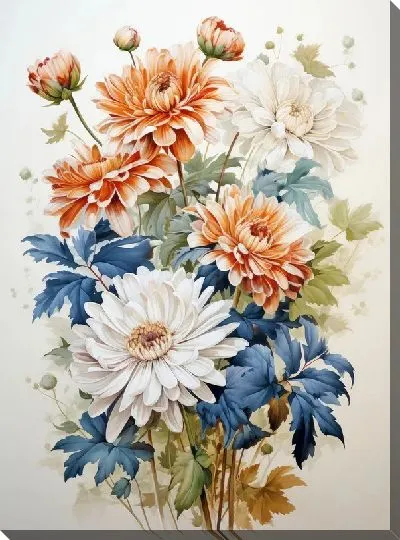 Картина маслом Хризантемы №91