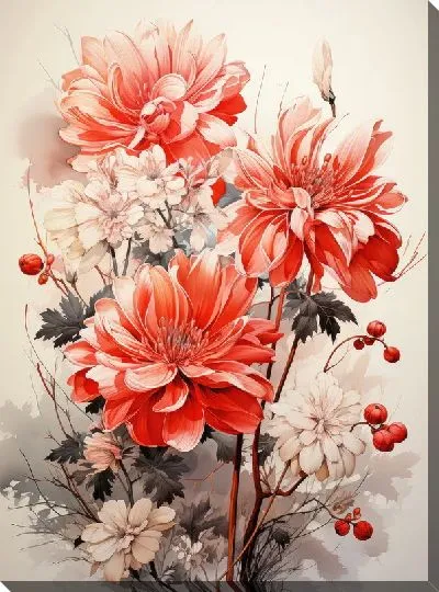 Картина маслом Хризантемы №93