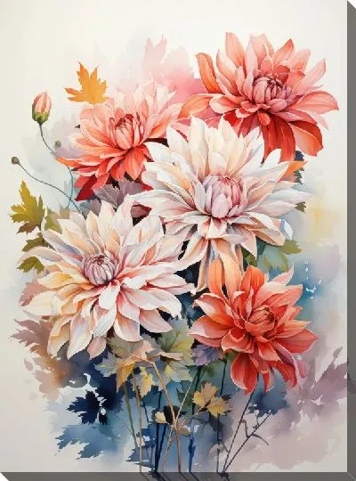 Картина маслом Хризантемы в акварельном стиле