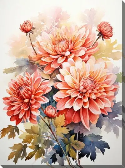 Картина маслом Хризантемы в акварельном стиле №3