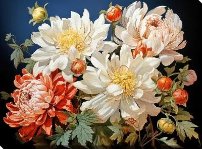 Картина маслом Хризантемы №100