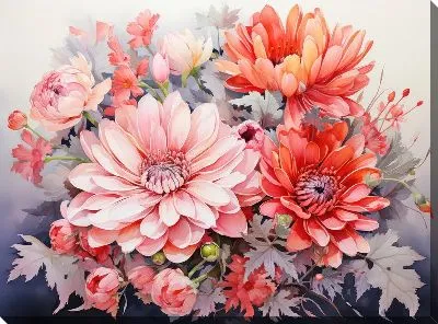 Картина маслом Хризантемы в акварельном стиле №5