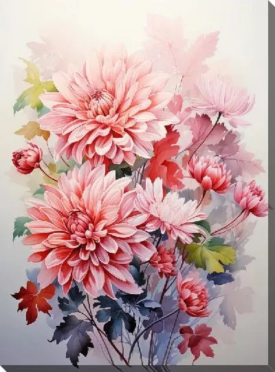 Картина маслом Хризантемы в акварельном стиле №6