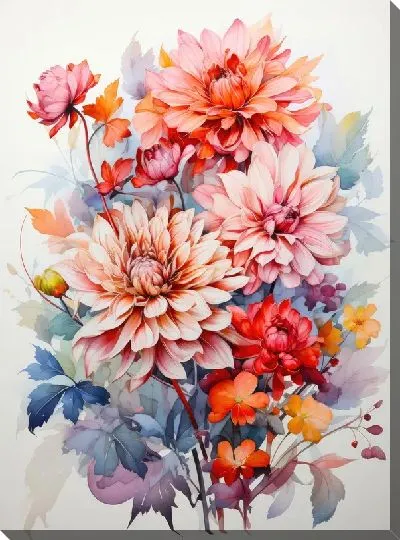 Картина маслом Хризантемы в акварельном стиле №7