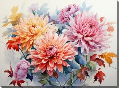 Картина маслом Хризантемы в акварельном стиле №8