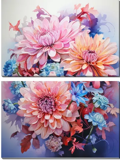 Модульная картина Хризантемы в акварельном стиле №9