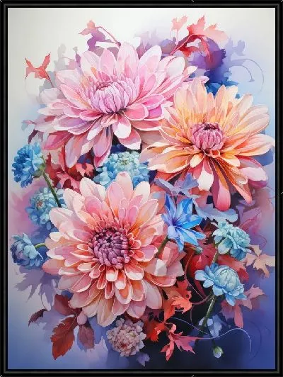 Картина Хризантемы в акварельном стиле №9