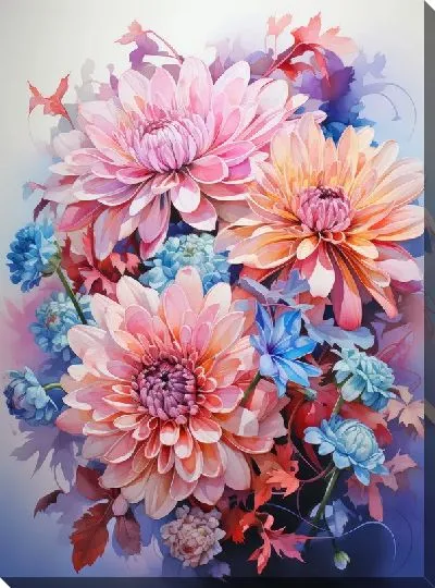 Постер Хризантемы в акварельном стиле №9