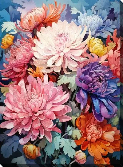 Картина маслом Хризантемы №101