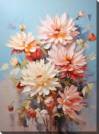 Картина маслом Хризантемы №102