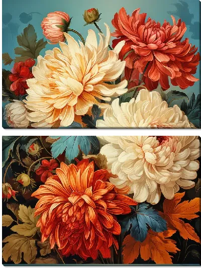 Модульная картина Хризантемы винтаж №103