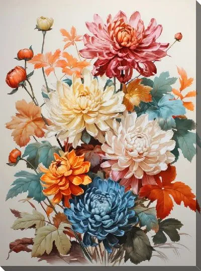 Картина маслом Хризантемы №104