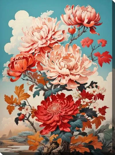 Картина маслом Хризантемы №105