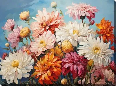 Картина маслом Хризантемы №106