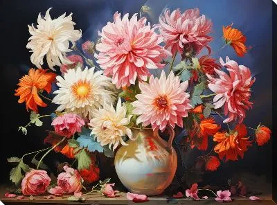 Картина маслом Хризантемы №107