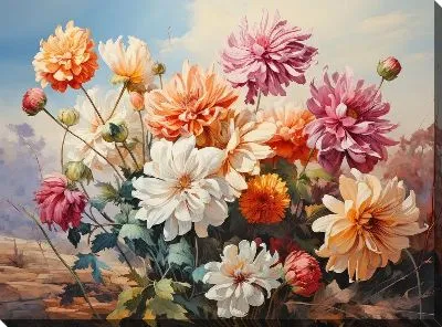 Картина маслом Хризантемы №108