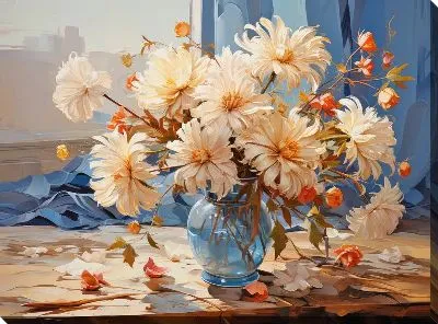 Картина маслом Хризантемы №109